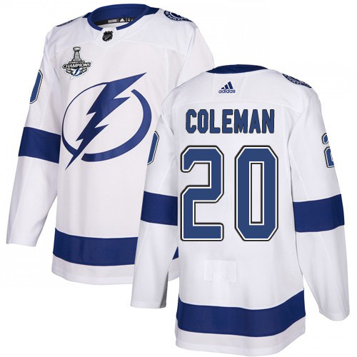 Adidas Tampa Bay Lightning Men #20 Blake Coleman White Road Authentic 2020 Stanley Cup Champions Stitched NHL Jersey